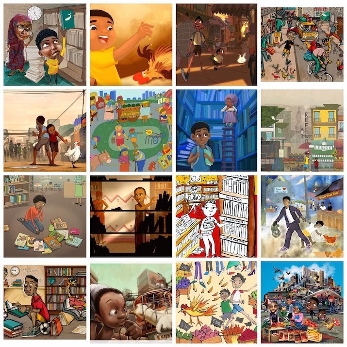 Some of the finalists illustrations from the inaugural Golden Baobab Prize for African Illustrators